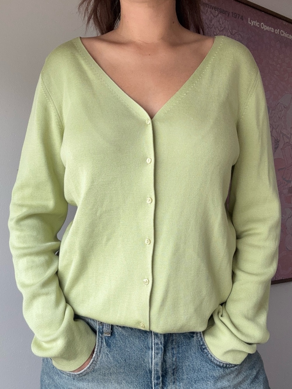 Ann Taylor Factory Store Light Green Silk Blend V-Neck Cardigan